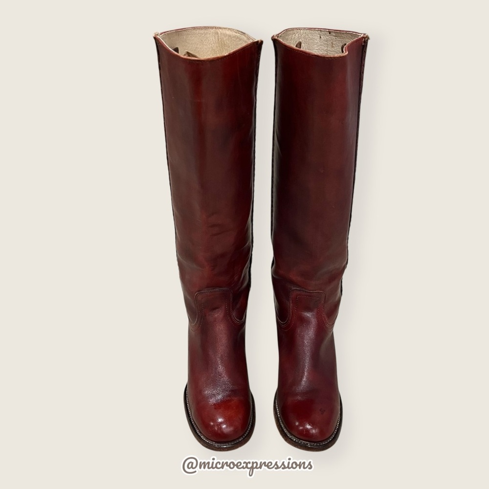 VINTAGE 1970s Frye Campus Leather Red-Brown Real Leather Braided Knee High Boot - Picture 7 of 16